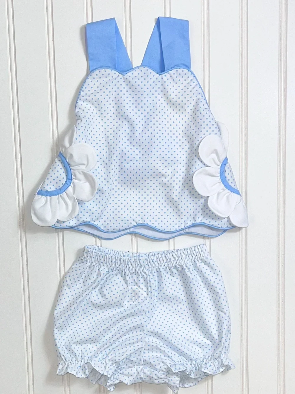 Blue Polka Dot Girls Matching Set - Top & Bloomers